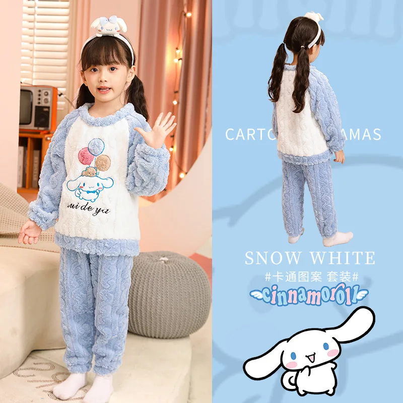 Kawaii Girls Winter Pajamas Home Clothes Coral Velvet Casual Round Neck Warm Pajamas Cinnamoroll My Melody Girls Clothing Gift