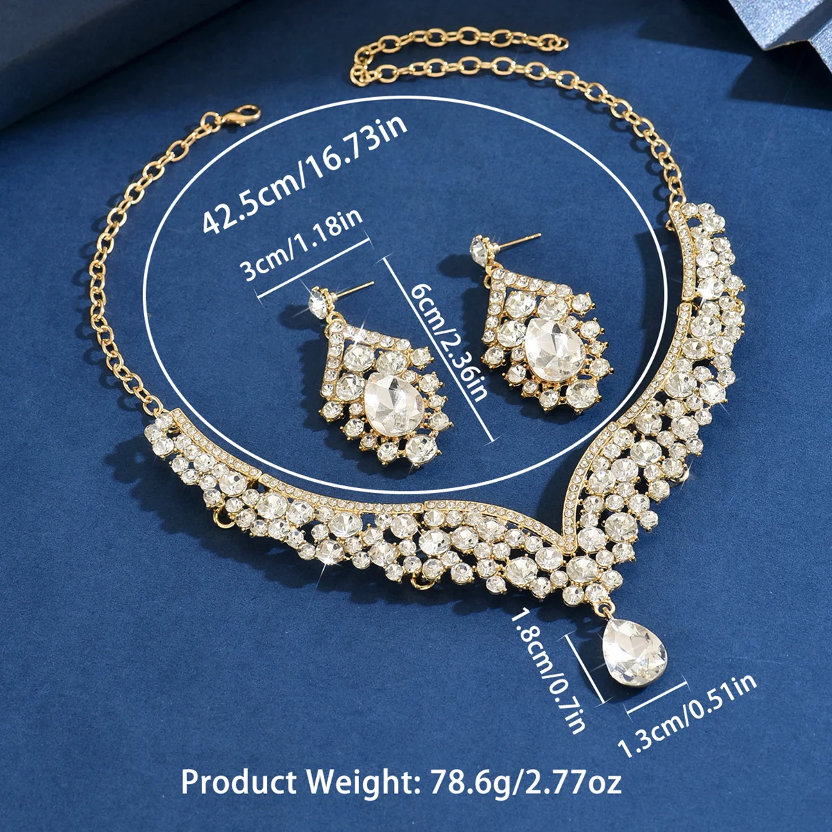 Vintage palace style V-shaped colorful treasure elegant socialite banquet temperament necklace earrings two-piece set
