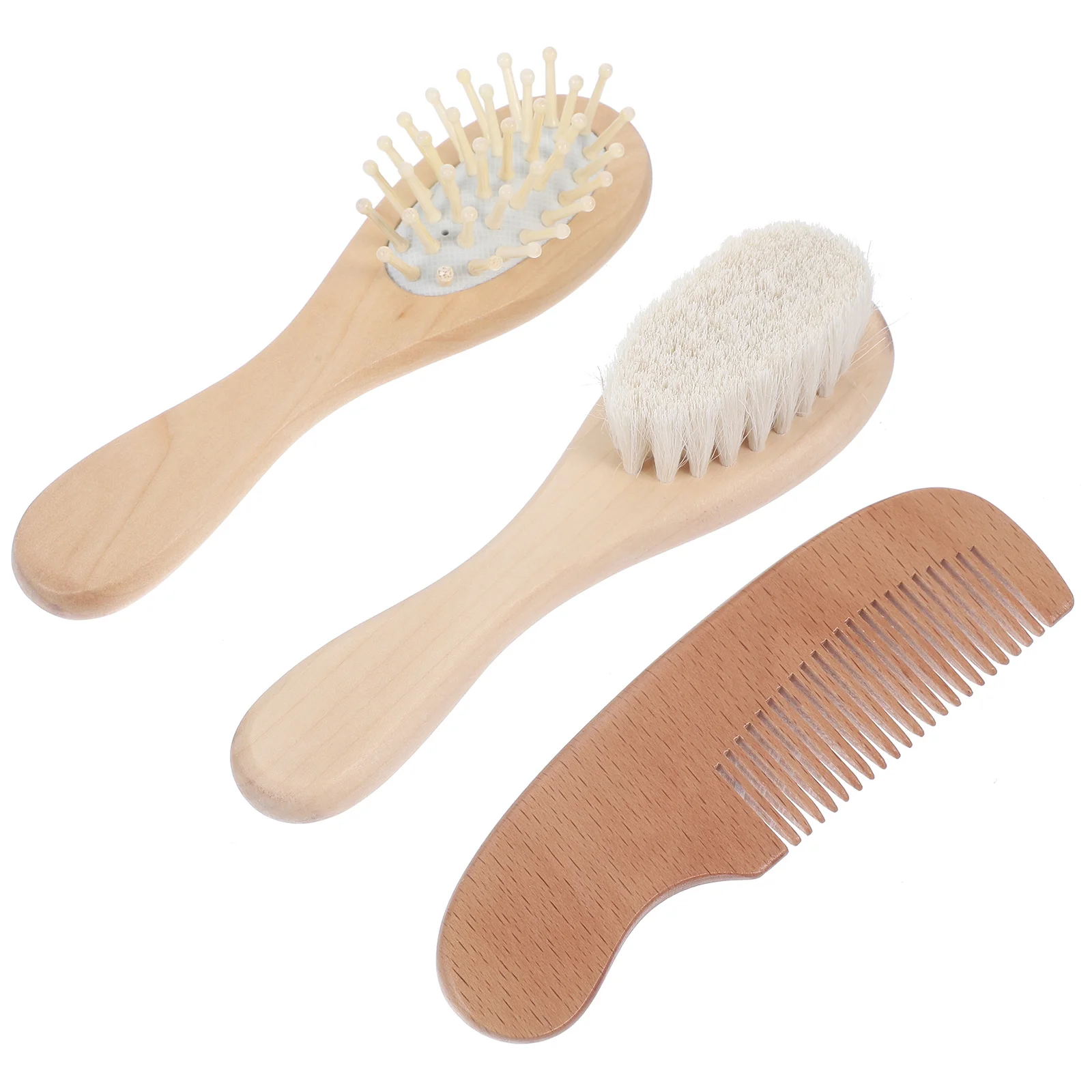 

1Set Baby Hair Brush Kit Wooden Brush and Comb Set Infant Toddler Grooming Scalp Cleaner Massage Accessories for Bath Home