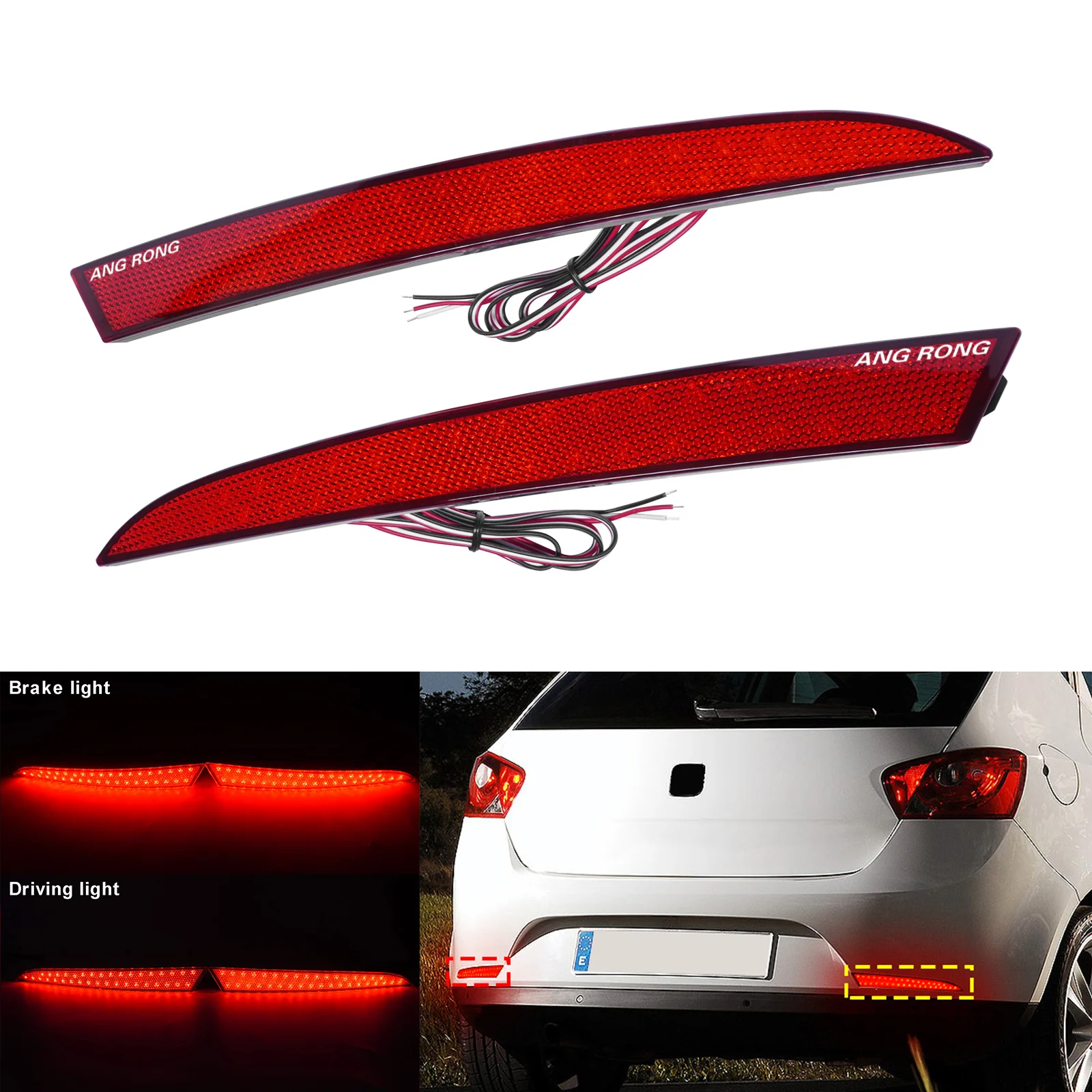 Image of Paar Autoteile, rote LED-Heckstoßstangenreflektor, Brems-Bremslicht für Seat Ibiza 4 IV, 6J, 5 Türen, 08–12, Rücklicht 6J4945105, 6J4945106