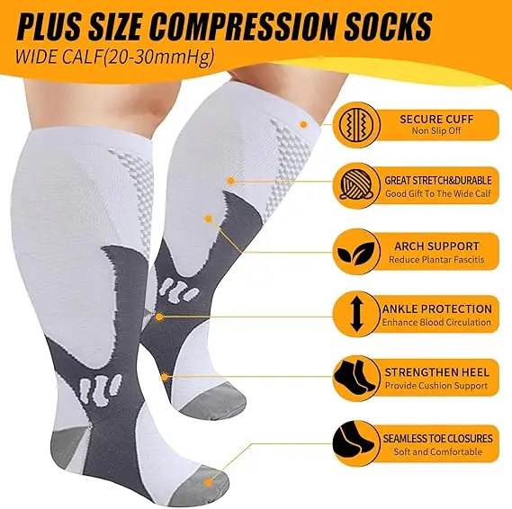 Compression Socks 3XL-7XL Fat Socks Fat Plus Large Leg Sports Socks Running Fitness Cycling Calf Stockings Pressure Elasticity