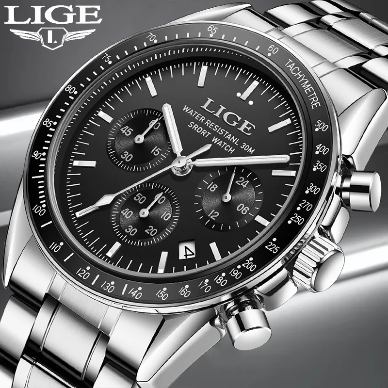 

LIGE Fashion Quartz Wrist Watch For Men Outdoor Sport Waterproof Chronograph Luminous Men's Watches Military Big Dial Watch Men