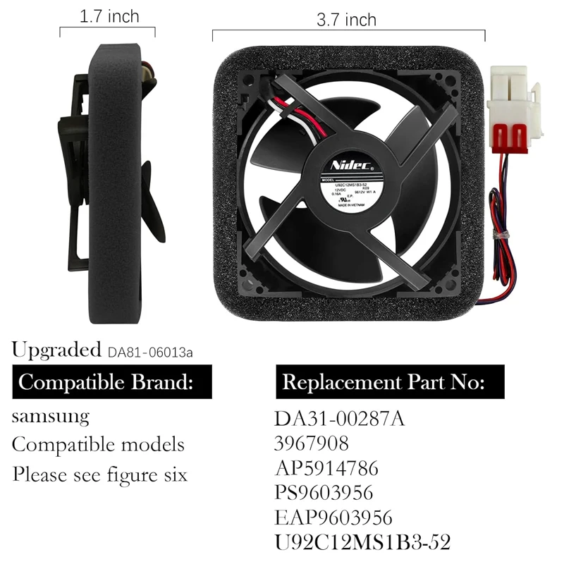 Upgraded DA81-06013A Refrigerator Evaporator Fan Motor Compatible With Samsung Refrigerator Replace# DA31-00287A