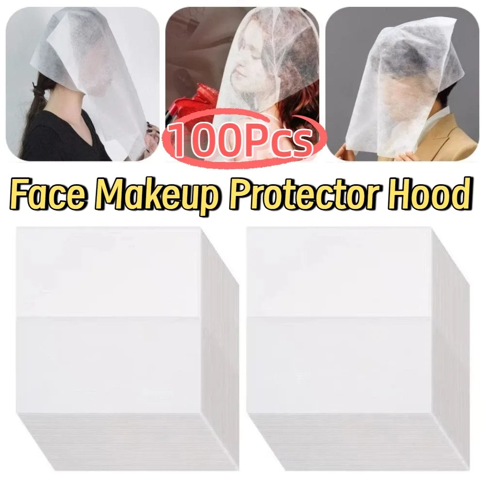 100-個使い捨てフェイスメイクプロテクターフード不織布通気性メイクプロテクターフード薄型無臭メイク服プロテクター