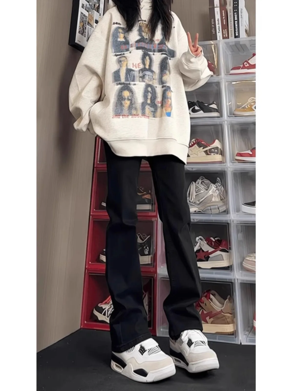 بنطلون جينز رجالي أمريكي عالي الخصر بتصميم نحيف من American High Street Vibe، أسود، ذو حافة سكين مستقيمة، واسع من الأسفل، عصر...