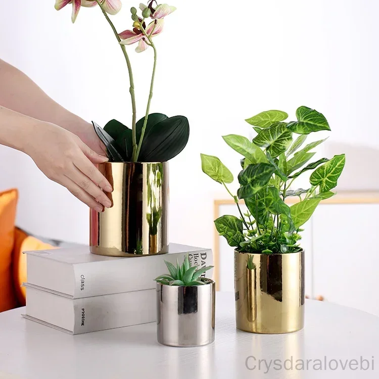 The Nordic Electroplated Ceramic Flower Pot Rose Gold Silver Succulent Flower Pot Plant Home Garden Office Desktop Decor
