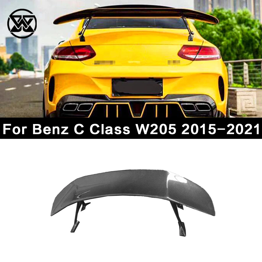 For Mercedes Benz C Class W205 C43 C63 AMG 2015-2021 Carbon Fiber Rear Trunk Lid Spoiler Tail Wing Boot Diffuser Lip Splitter