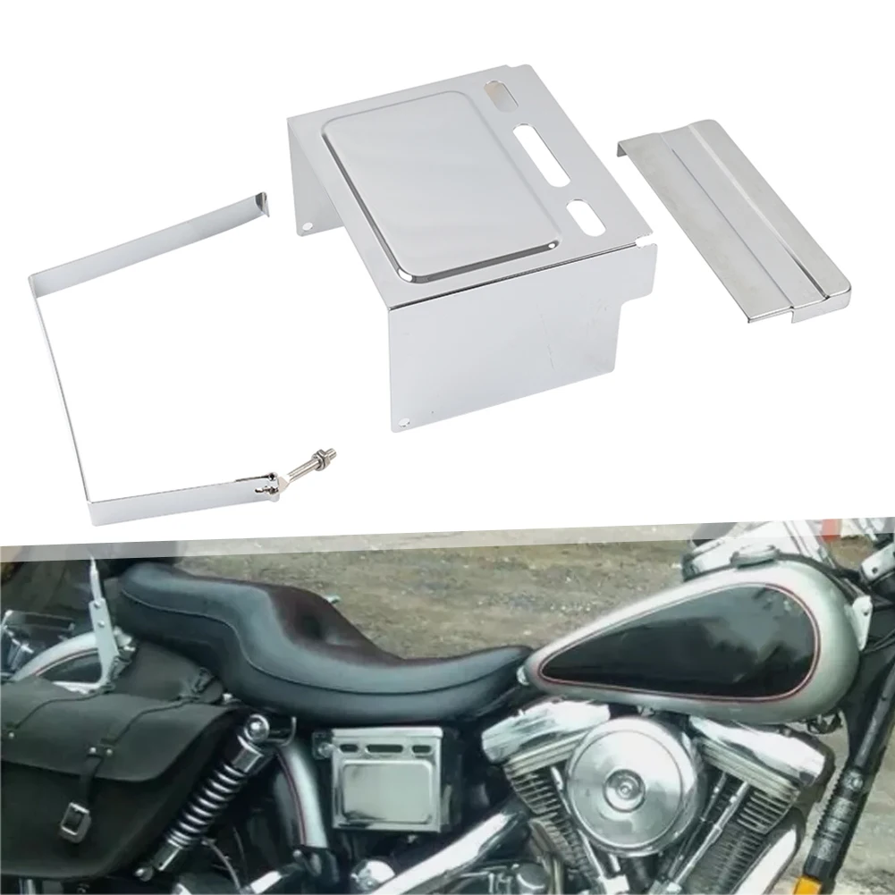 

3Pcs For Harley FXWG 1980-1986 For FXE FXS Chrome Motorcycle Battery Side Top Cover Protector Strap Kit
