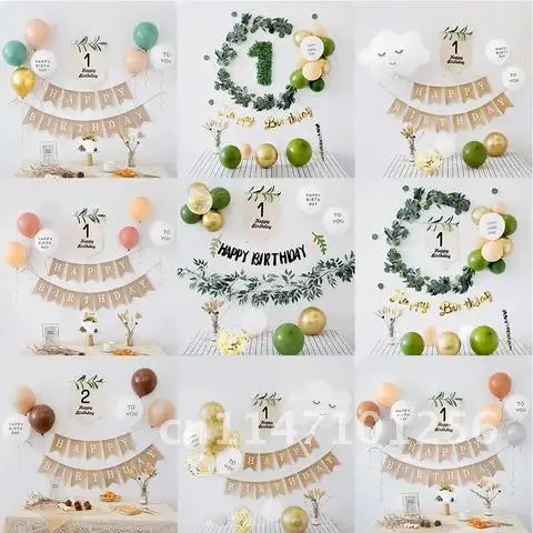 

Mori Style First Birthday Decoration Kits Children's Birthday Balloon Party Baby Shower Backdrop Wall Scene Decoration Props