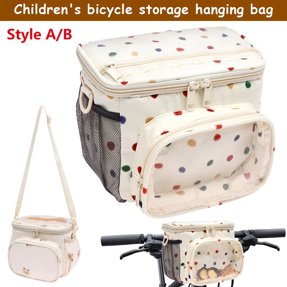 

Kids Bike Basket Nylon Multi-pocket Bike Handlebar Bag with Shoulder Strap Universal Toddler Bike Basket Front for Boy and Girl