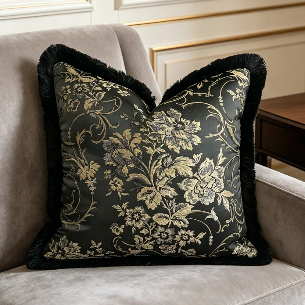 

1 Piece Pack Vintage Damask Black Jacquard Woven Blue Decorative Throw Pillow Case 45x45cm No Insert