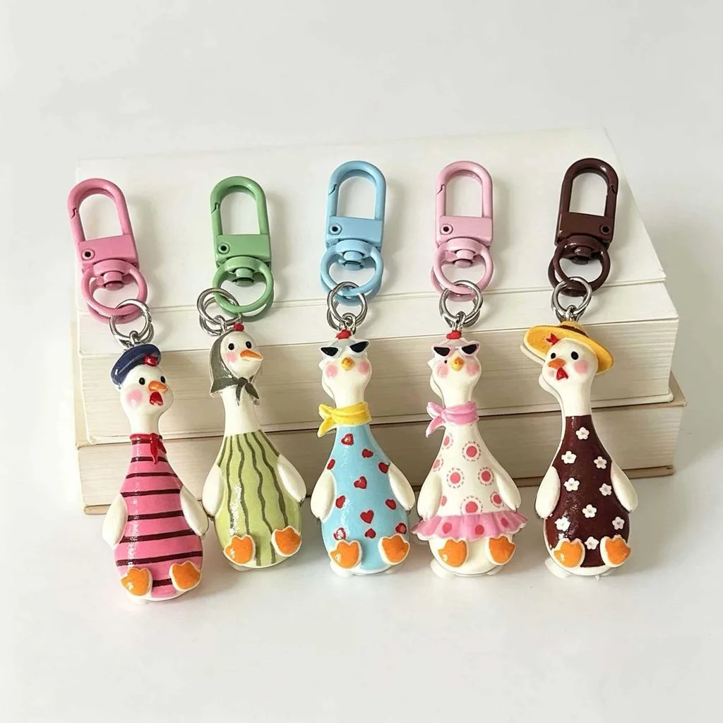 Zipper Pull Charm Cute Cartoon Goose Keychain Carabiner Keychain Resin Backpack Keychain For Backpacks Partners Zipper Pulls