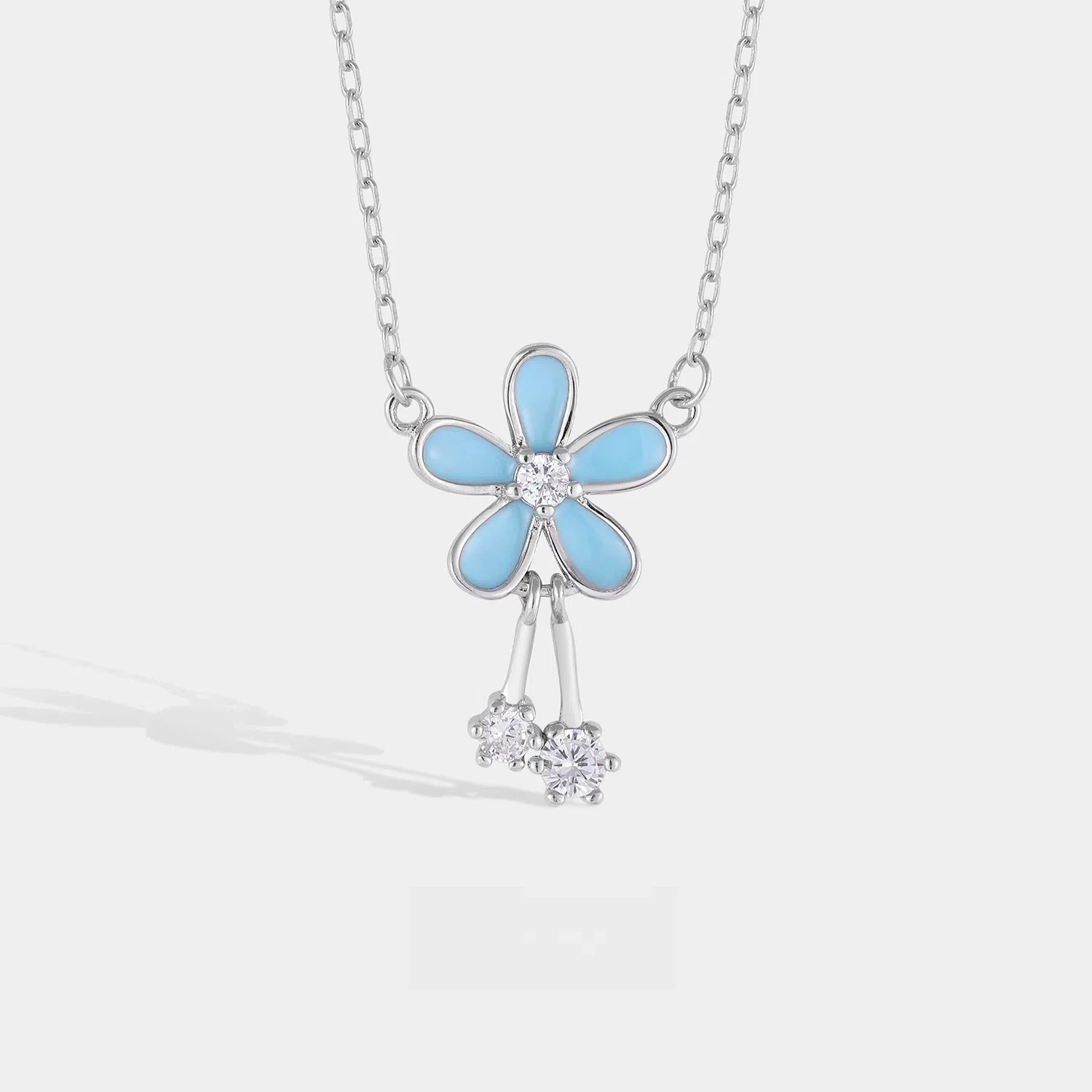 

S925 Sterling Silver Sweet Wind Flower Tassel Pendant Necklace Women Fashion Sparkling Zircon Party Silver Fine Jewelry