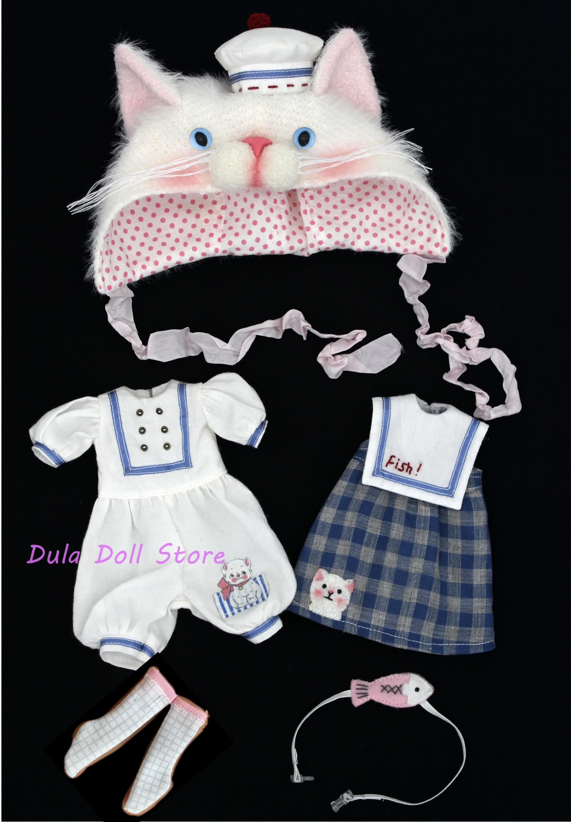 （New Arrivals Special）Dula Doll Clothes Dress Sailor little white cat set Blythe ob24 ob22 diandian qbaby Big fish body doll