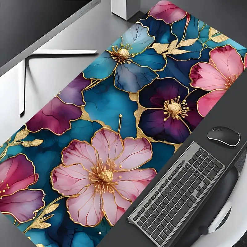 

Bohemian Floral Mouse Pad Large Gaming Mousepad Luxury Blue Purple Non-Slip Rubber Lock Edge Washable Desktop Decor