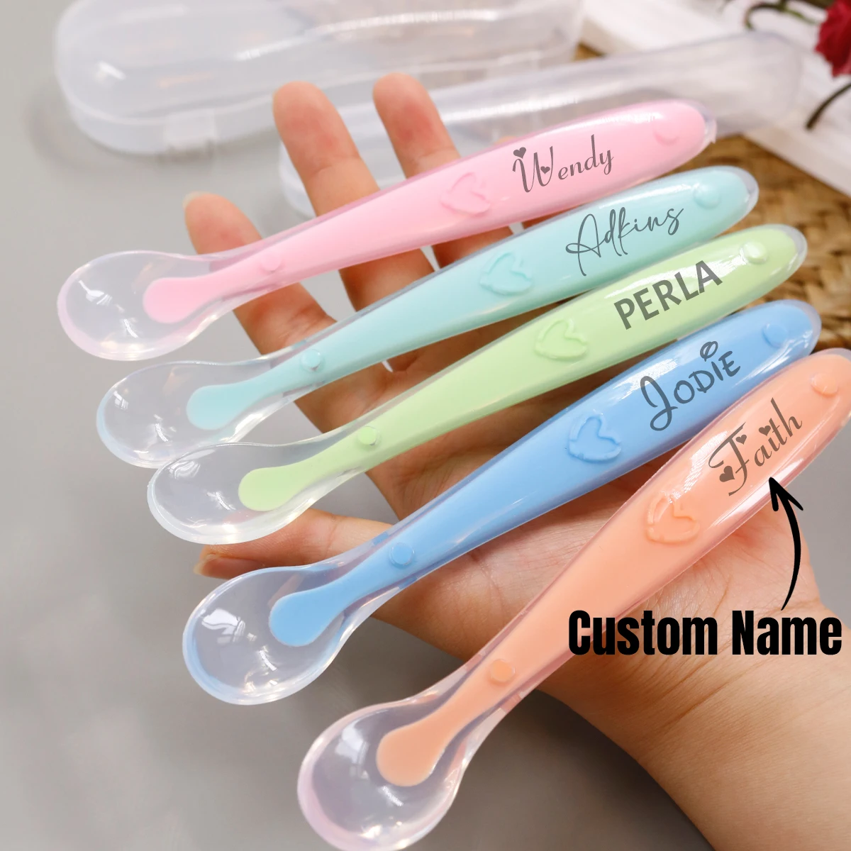 Personalisierte Baby-Silikonlöffel, Individuelle Löffel für Beikost, Maßgefertigte Silikon-Babyfütterungslöffel