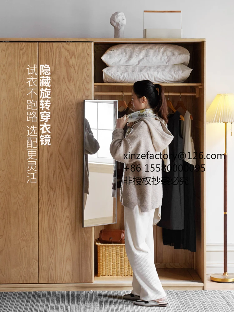 

Factory Direct 2026 Top RatedSolid wood wardrobe bedroom oak sliding door wardrobe hanging ash wood storage floor cabinet Y86E04