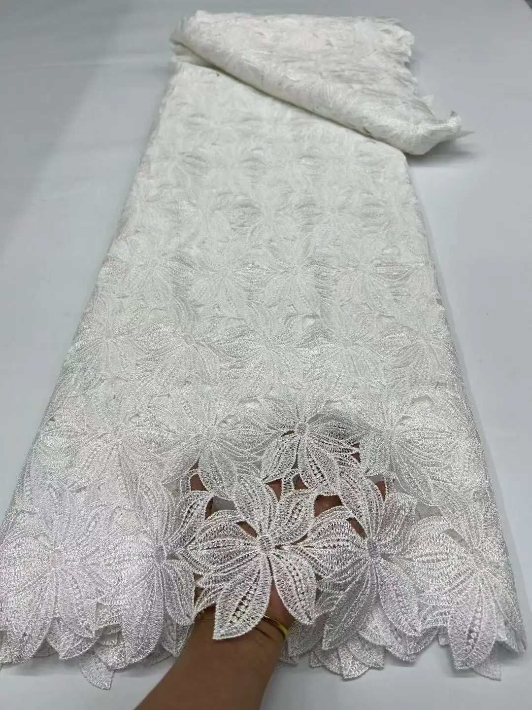 Africano Nigeriano 2025 Ricamo di Alta Qualità Tulle Tessuto di Pizzo Abito per Party di Nozze Guipure Solubile in Acqua PaillettesCucito