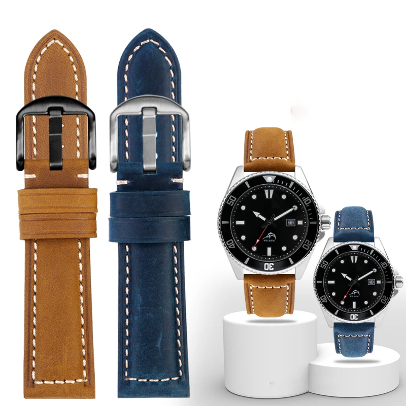 22mm Men's retro leather strap suitable for Casio MDV-106_ 107 Swordfish strap MTP-VD01 series cowhide strap