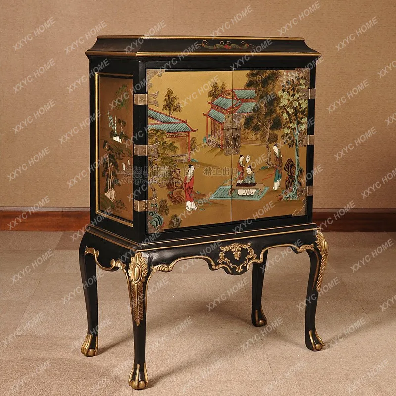 Neoclassical black and gold painted color double door New Chinese style Phnom Penh corner cabinet Entrance cabinet Side