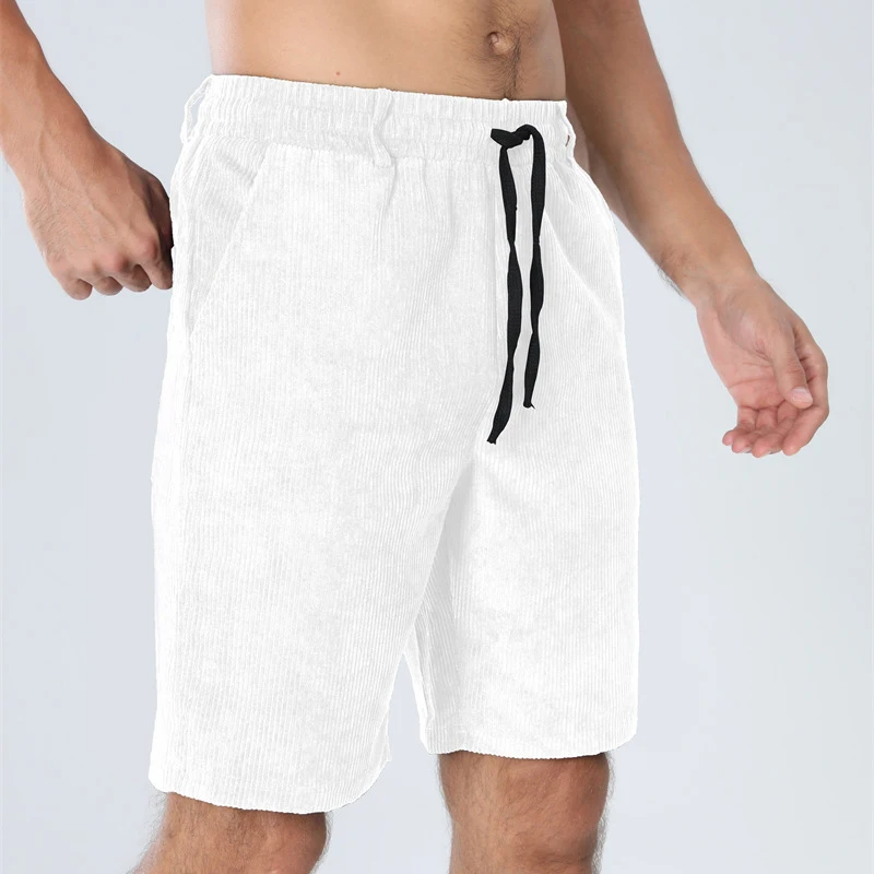 

Мужские вельветовые тренировочные спортивные брюки для фитнеса, повседневные шорты для бега, длина пять четвертей, модное новое поступление