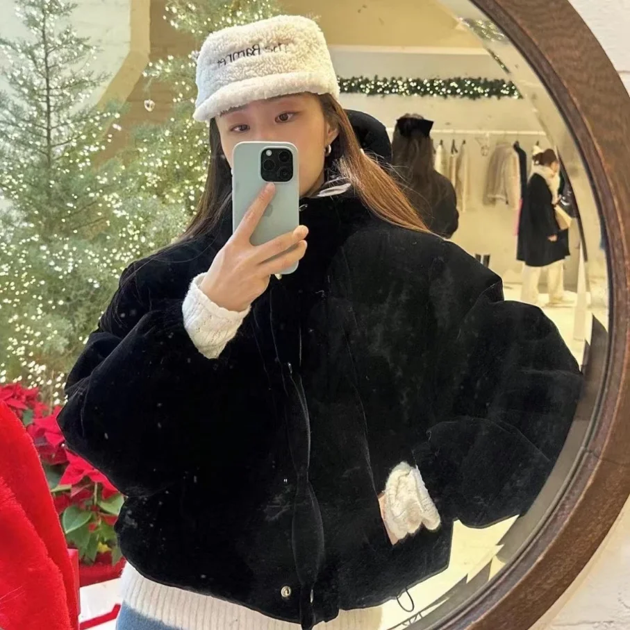 TheBarnet المرأة ort down Jaet سترة خمر المخملية فضفاضة تناسب مقنعين أوزة أسفل ملابس خارجية الشتاء تخفيف Sle Thiened