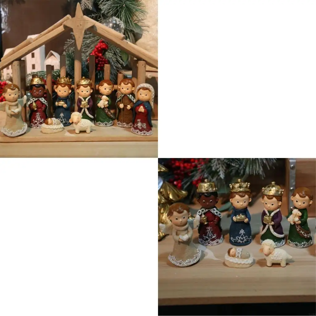   Christmas Nativity Figurines Resins Manger Holy Family Nativity Scene Statue for Xmases Indoor Home Table Decorations