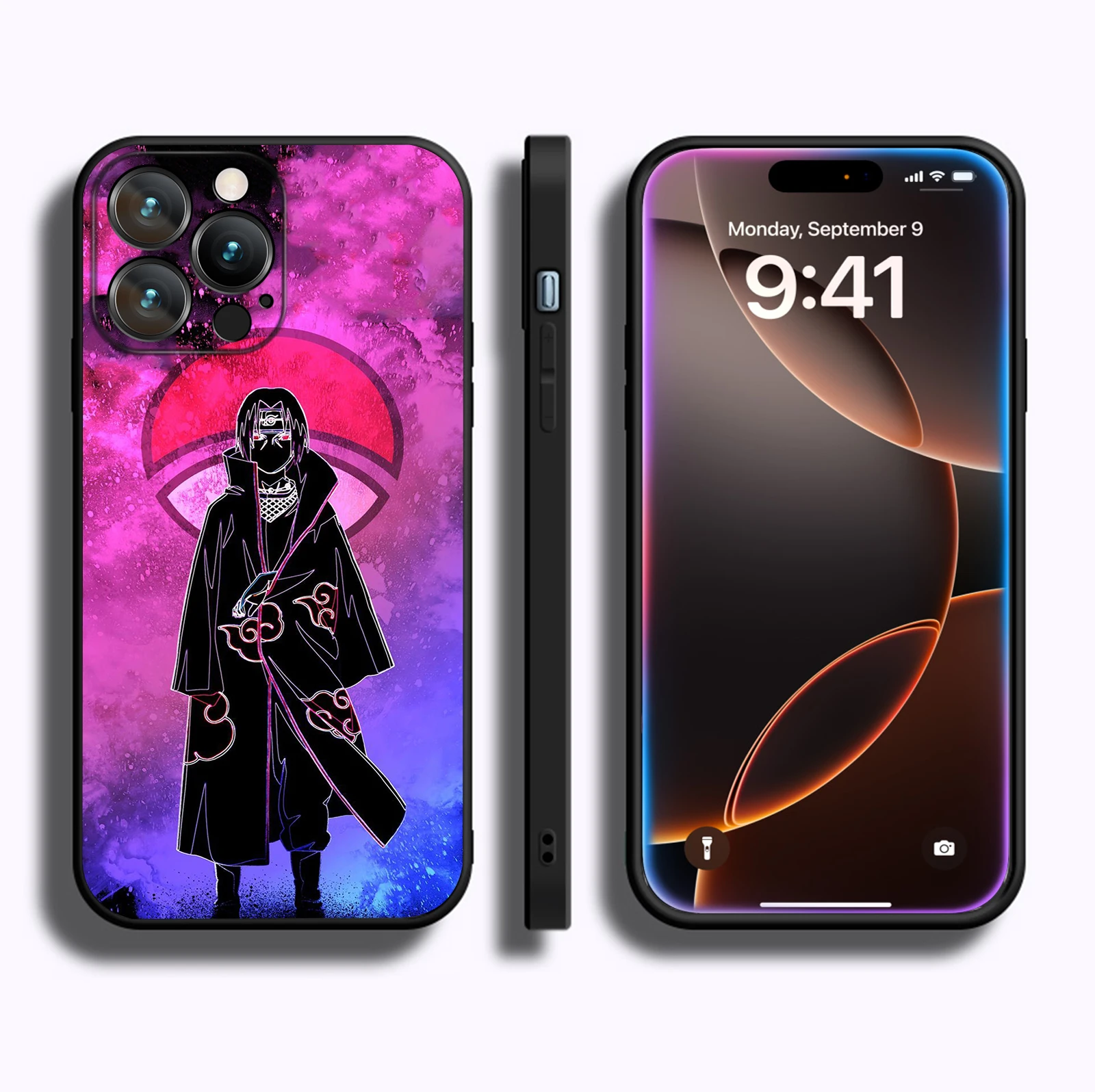 MINISO Case for iPhone 16 Pro Max Anime Uchiha Itachi Soft Silicon Black Phone Cover for iPhone 16 15 14 13 12 11 Pro Max Plus