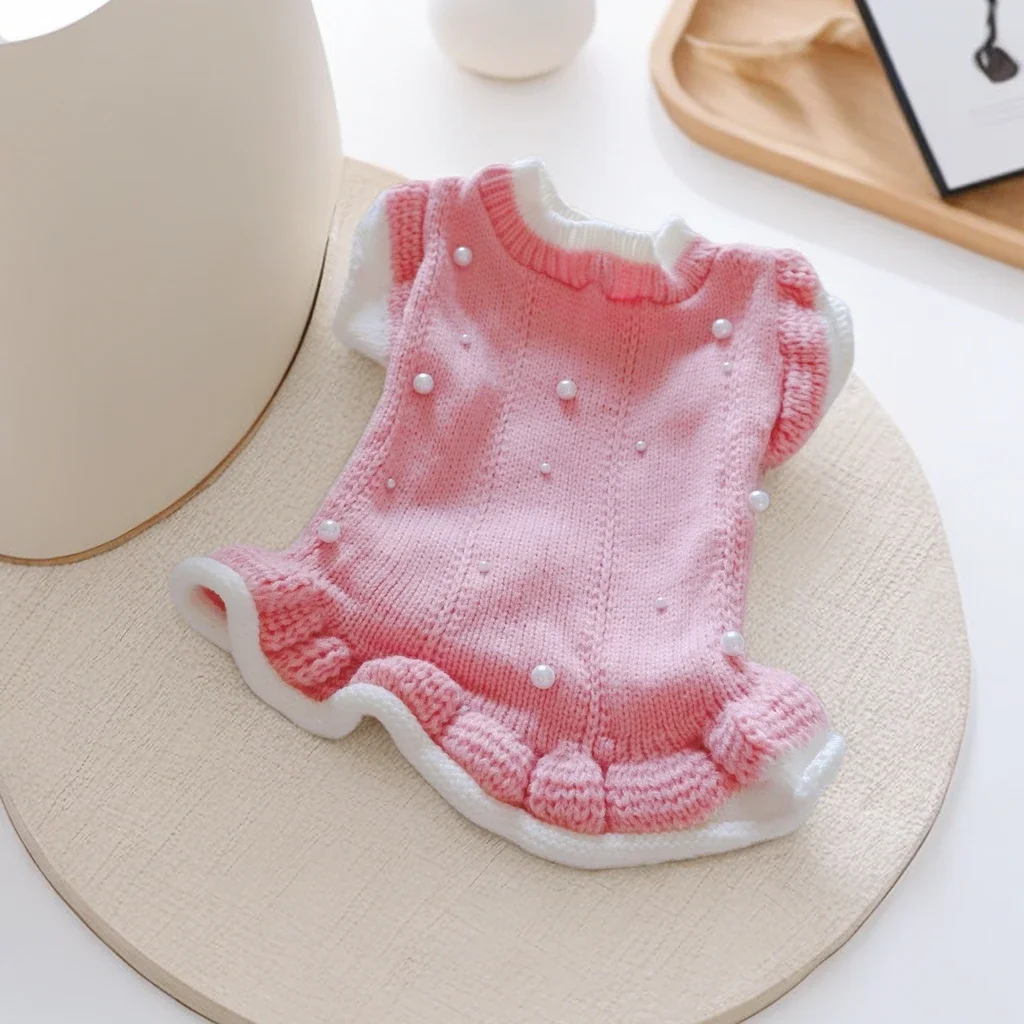 Dog Pink Vest Pearl Curly Sleeveless Sweater Warm Pet Autumn Winter Cat Dog Spring Dog Costume Dogs Clothes Pet Clothes