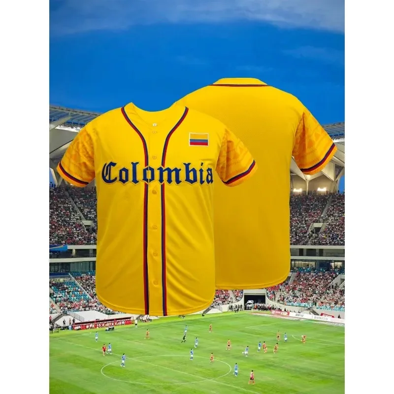 Maillot de baseball colombie brodé pour hommes, chemise athlétique respirante et coupe ample pour je
