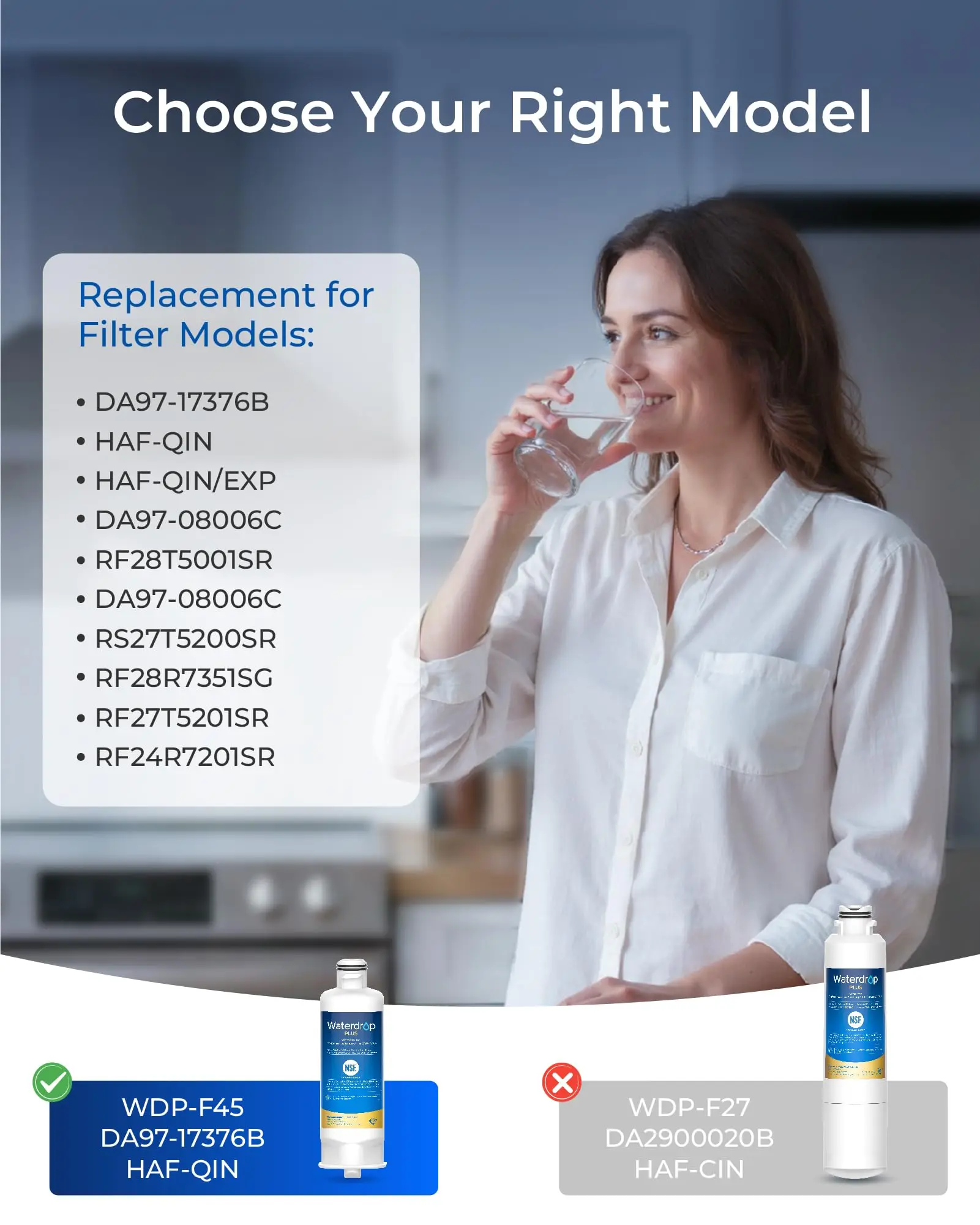 Waterdrop Plus Water Filter, Replacement for Samsung® DA97-17376B, 2 Pack NSF 401&53&42 Certified, Replacement for Samsung® DA97-17376B, HAF-QIN/EXP, DA97-08006C Refrigerator Water Filter