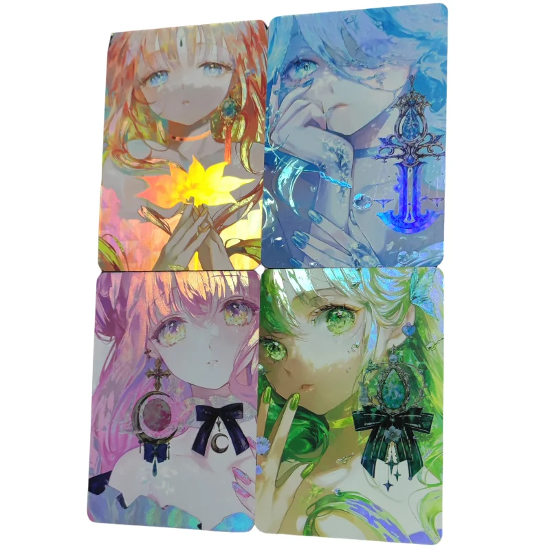 4Pcs/Set ACG Girl Cards Genshin Impact Nilou Furina Fluorescent Gemstone Series Anime Game Collection Color Flash Cards DIY Toy