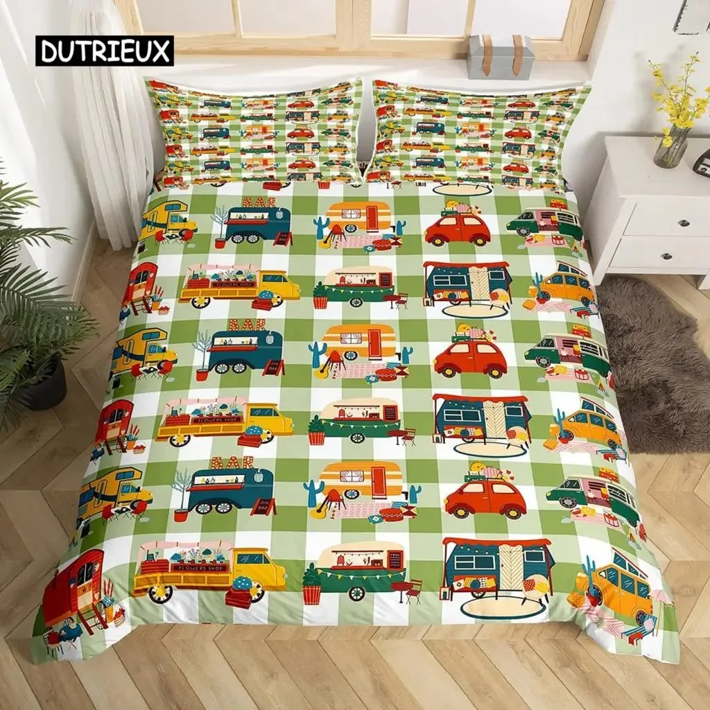 

Truck Excavator Duvet Cover Set Queen Size for Kids Cartoon Tractor Vehicle Construction Theme Bedding Set