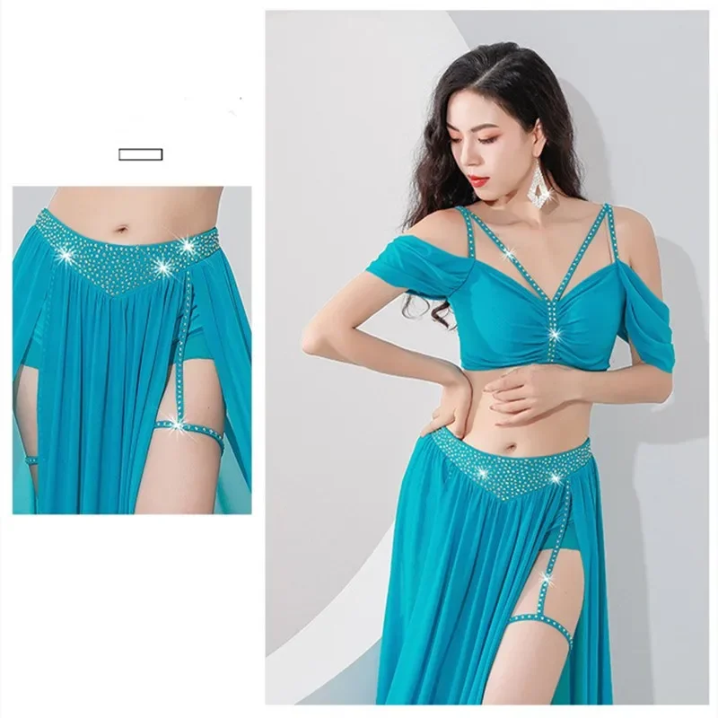 Belly Dance Suit Sling Top Off Shoulder Sleeves Split Skirt Practice Clothes Aldult Women Dancing Performance Clothing