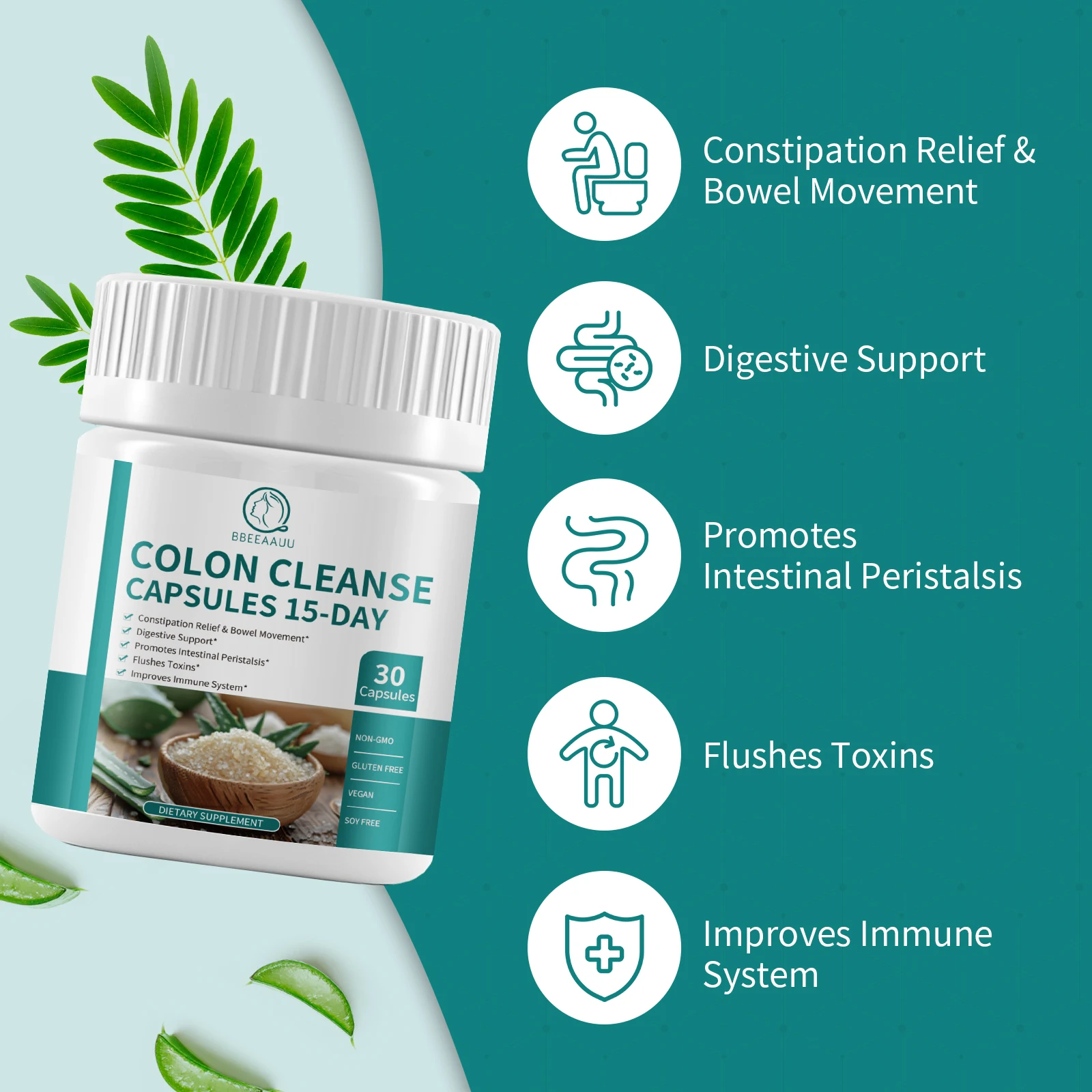 BBEEAAUU 15 Days Colon Cleanse Capsules Support Overall Colon Health Constipation Relief Promotes Digestion Daily Detox Non-GMO