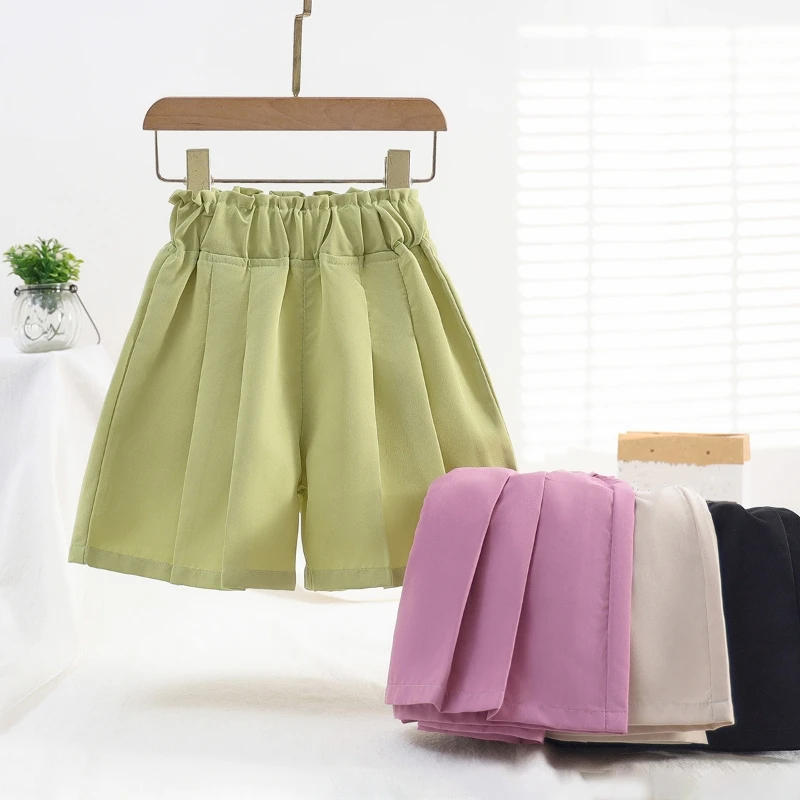 

2-14Y Children Kid Baby Girls' New All-Match Pleated Shorts Bow Button A-Line Shorts Skirts Summer Casual Shorts Clothing