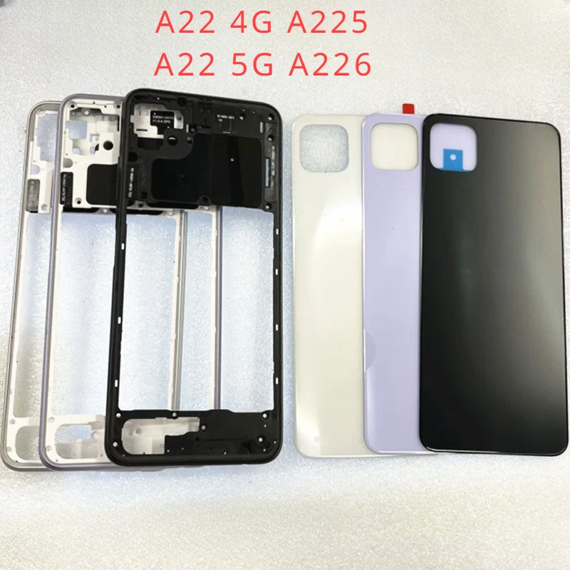 For Samsung Galaxy A22 4g 5g A225 A226 Phone Housing Case Middle Frame Cover+Battery Back Cover Rear Door Lid Replacement Parts