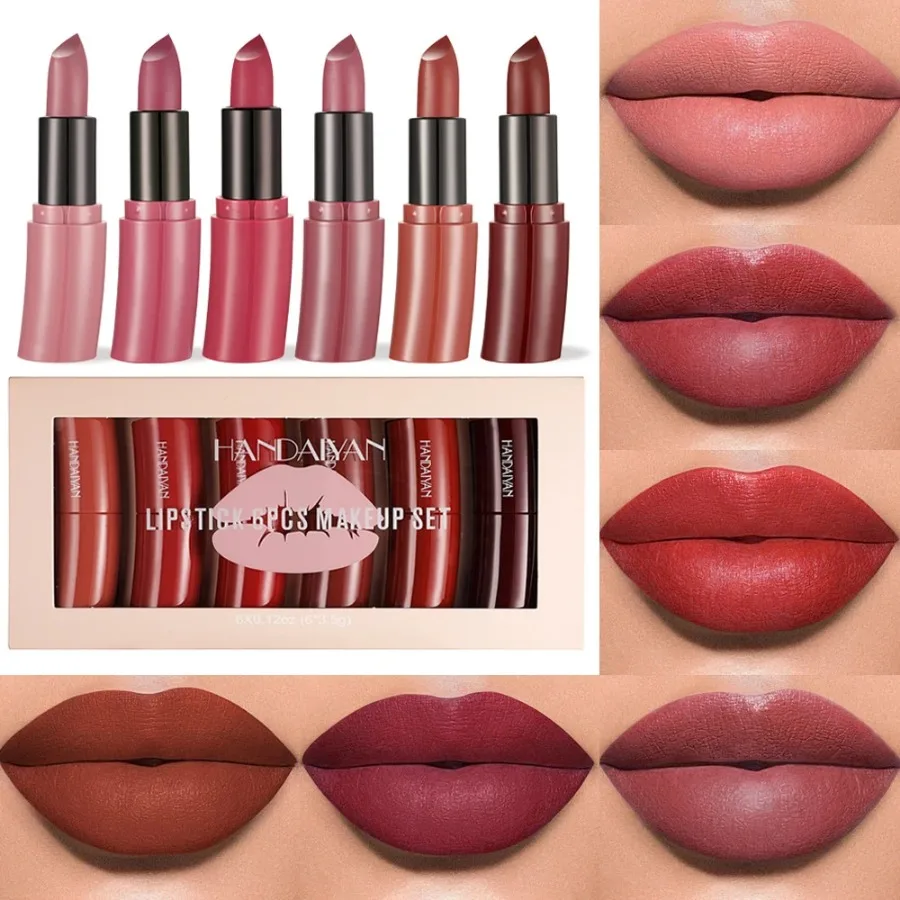 Matte Lipstick Set Makeup Waterproof Nude Velvet Lip Stick Pen Non-Stick Cup Lip Make Up Cosmetic Tint Lip Balm Kit Moisturizing