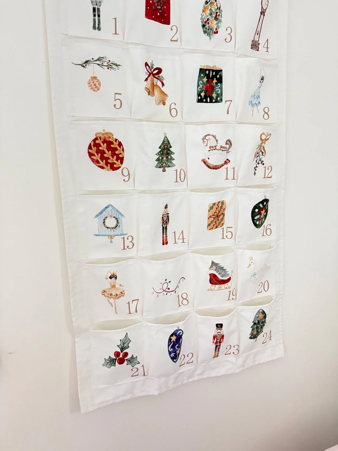 Advent Calendar Wall Large Fabric for Kids Christmas Countdown with Pockets for Treats Activity Cards Christmas room decor