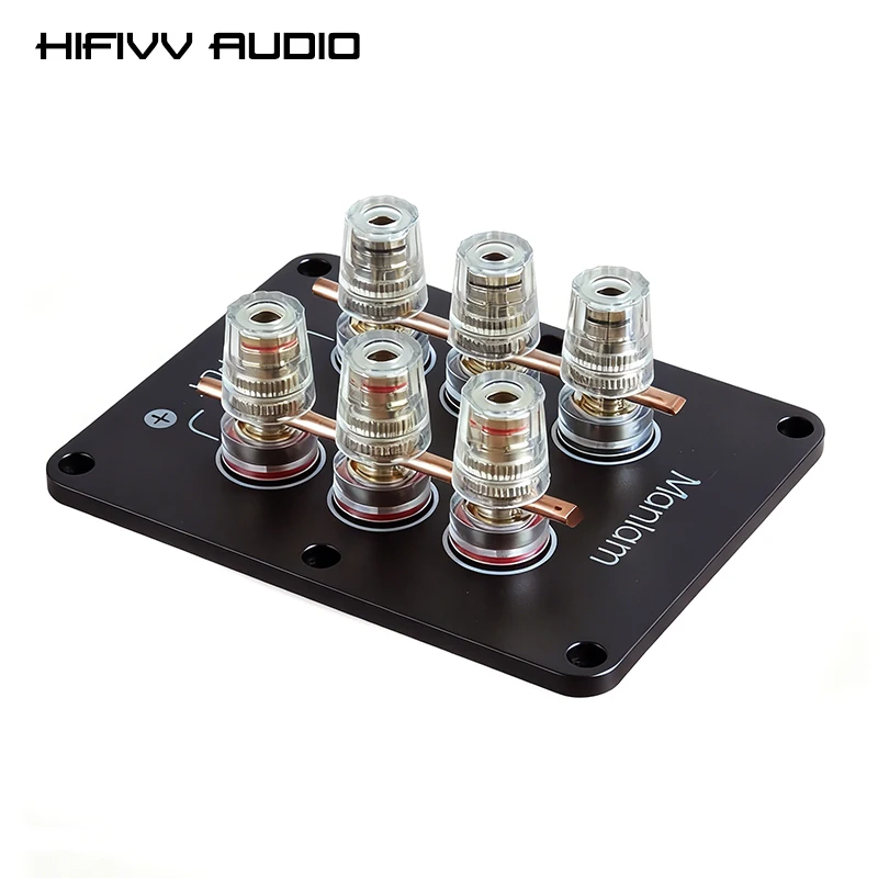 

122*96mm Hifi 6 Position Aluminum Speaker Terminal Plate Pure Copper Solderless Connector Panel For Speaker Box Binding Post Cup