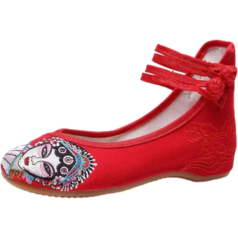 

Новые женские парусиновые туфли с круглым носком на плоской подошве и вышивкой, легкие дышащие туфли Hanfu на мягкой подошве в этническом стиле с пряжкой и ремешком