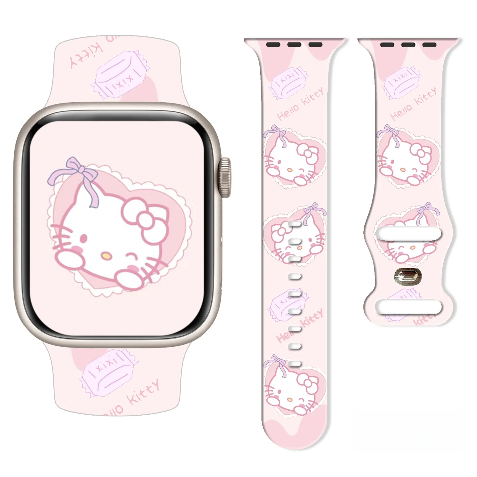 

Sanrio Fashion KT Cat Strap for Apple Watch 11 10 9 8 Silicone Band Replaceable Bracelet for iWatch 46mm 44mm 42mm41mm Watchband