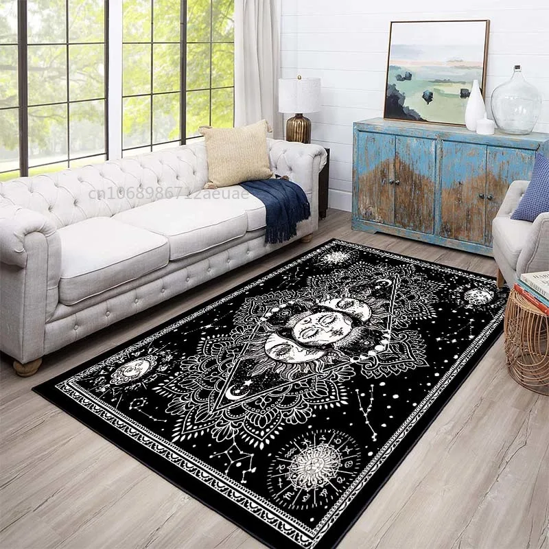 

Sun and Moon Rug Boho Celestial Area Carpet for Bedroom Living Room Bohemian Occult Crescent Solar Stars Galaxy Floor Mat