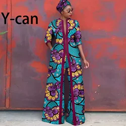 African Clothes for Women New Fashion Women Jacket Long Coat and Pants with Headscarf Ankara Print Elegant Party Dress 2426005