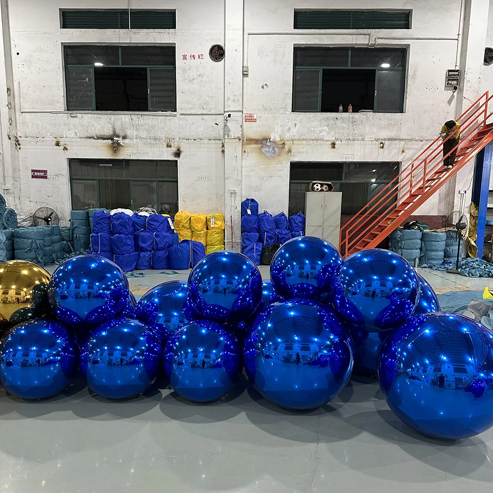 Bola de espelho inflável gigante azul, balão de discoteca reflexivo para festa de casamento, esfera flutuante enorme, decoração de eventos