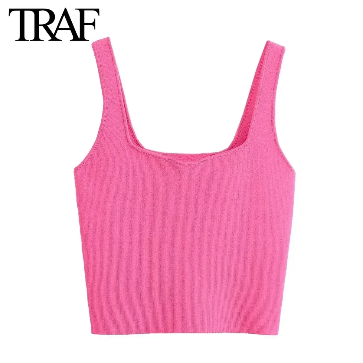 TRAF Women Fashion Summer New Solid Color Backless Sling Crop Simple Knitted Short Top Chic Female Sexy Streetwear Vest Mujer