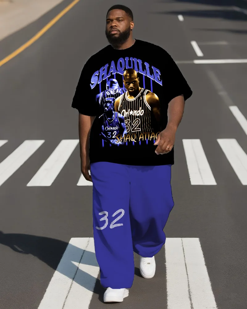 

S-9XL Men's Plus Size Hip-Hop Street Short Sleeve T-Shirt and Pants Two-Piece Set