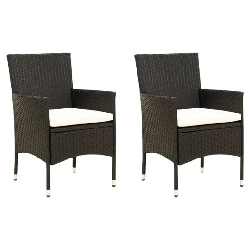 2 PCS Black Poly Rattan Patio Chair with Cushion Outdoor Patio Rattan Chair Garden Villa Rattan Chair Fashionable Patio Seat