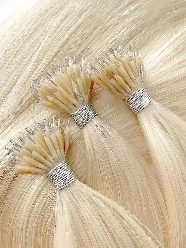 Remy-Haar, Nano-Ringspitze, Mikroperlen, echte Remy-natürliche europäische Echthaarverlängerungen, Highlights, 45,7–76,2 cm, 100 % Echthaar