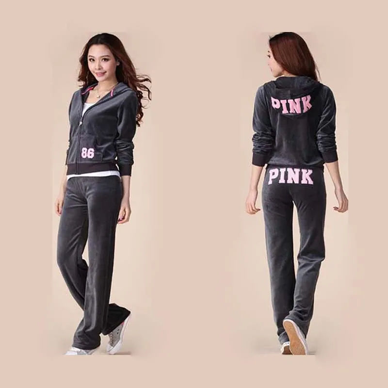 2024 PINK Velvet Tracksuit Women Embroidery Letter Fashion Tracksuit Women Outfit Two Piece Set